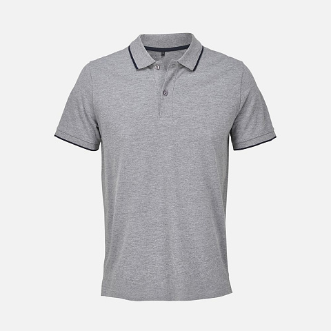 Рубашка поло унисекс Palermo, серый меланж с темно-синим - рис 2.