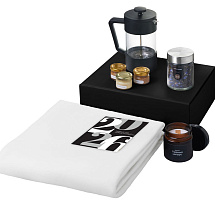 Подарочный набор c пледом, френчпрессом, чаем и медом, белый