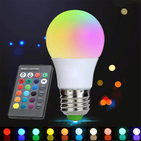 RGB лампочка с пультом управления (16 цветов) - рис 2.