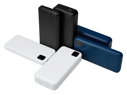 Внешний аккумулятор со встроенными кабелями Фрэйм Про, быстрая зарядка, 20000мач, тёмно-синий - рис 8.