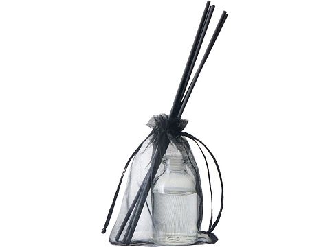 Диффузор с ароматом Еловые шишки и хвоя, 30мл, стекло, пробка, палочки 5 шт., мешочек из органзы черный - рис 3.