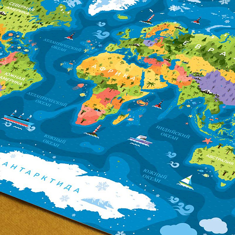 Карта мира детская с наклейками - рис 3.
