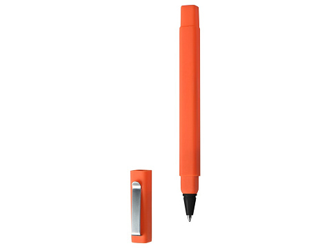 Ручка шариковая пластиковая Quadro Soft, квадратный корпус с покрытием софт-тач, оранжевый/черный - рис 2.