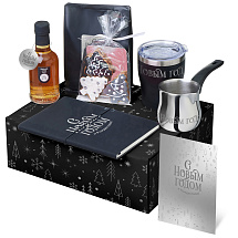 Подарочный набор с туркой, кофе и термокружкой, черный