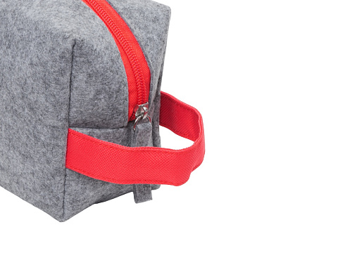 Косметичка из РПЕТ фетра с ручкой Felt, серый с красным - рис 6.
