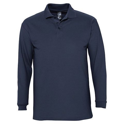 Рубашка поло мужская с длинным рукавом Winter II 210 темно-синяя - рис 2.