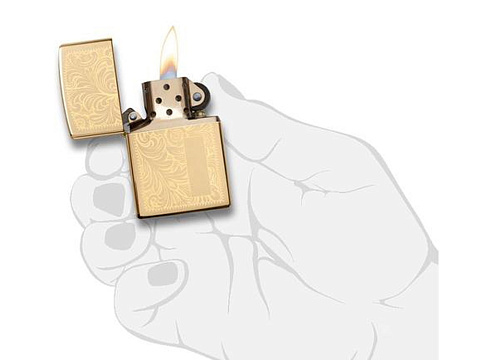 Зажигалка ZIPPO Venetian с покрытием High Polish Brass, латунь/сталь, золотистая, 38x13x57 мм - рис 3.