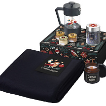 Подарочный набор c пледом, френчпрессом, чаем и медом, черный