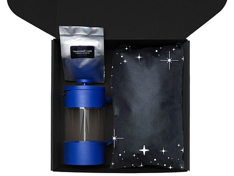 Подарочный набор c френчпрессом, кружками и чаем, синий - рис 3.