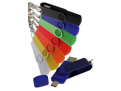 USB-флешка на 16 Гб 2 в 1 поворотный механизм, c дополнительным разъемом Type-C с одноцветным металлическим клипом, желтый - рис 5.