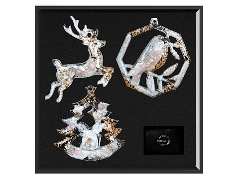 Елочные игрушки ( Снегирь+ Олень+ Ель) Розовый кварц - рис 3.