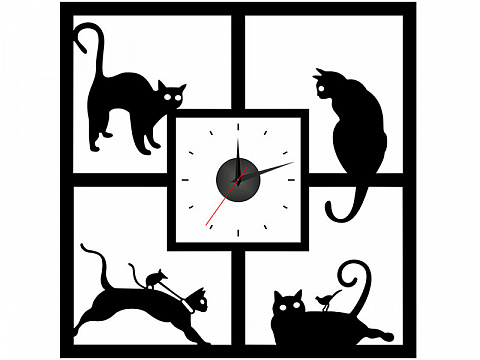 Настенные часы - наклейки "Кошки"