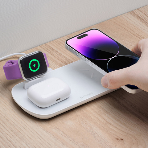 Зарядная станция 3 в 1: iPhone, Apple Watch, Airpods, беспроводная, 17,5 Вт, белая, Deppa - рис 4.