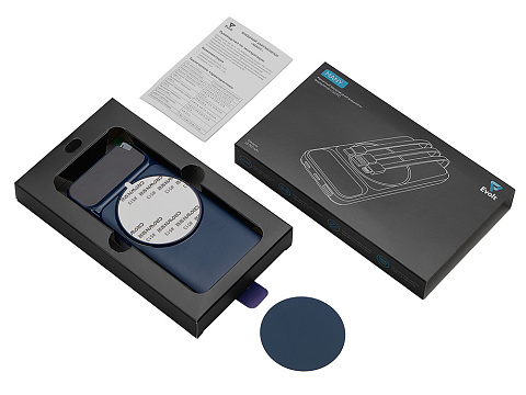 Магнитный беспроводной внешний аккумулятор со встроенными кабелями Мэни,быстаря зарядка, 10000 мАч, тёмно-синий - рис 8.