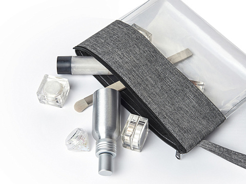 Косметичка из PVC и ткани Leony, прозрачный/темно-серый - рис 2.