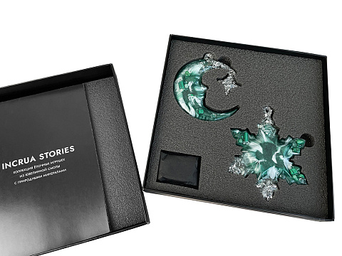 Елочные игрушки (Полумесяц+Снежинка) Авантюрин зеленый - рис 2.