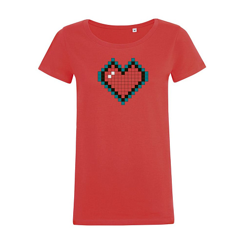 Футболка женская Pixel Heart, красная - рис 3.
