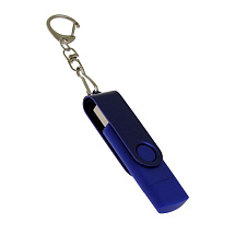 USB-флешка на 32 Гб 2 в 1 поворотный механизм, c дополнительным разъемом Type-C с одноцветным металлическим клипом, синий