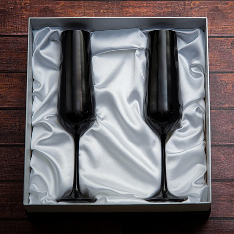 Набор бокалов для шампанского из черного стекла (2 шт) - рис 2.
