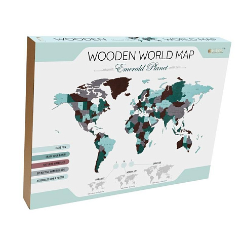 Деревянная Карта Мира настенная объемная 192x105 см (изумуруд) - рис 3.