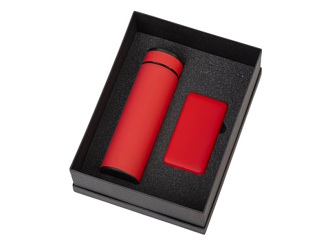 Подарочный набор с термосом и повербанком С1, красный - рис 2.