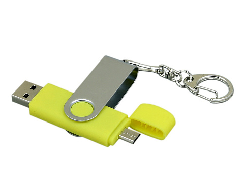 Флешка с  поворотным механизмом, c дополнительным разъемом Micro USB, 16 Гб, желтый - рис 2.