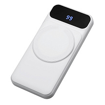 Магнитный беспроводной внешний аккумулятор со встроенными кабелями Мэни,быстаря зарядка, 10000 мАч, белый
